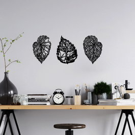 Wallity Detailed Leaves - 512 Escultura de pared de metal Negra